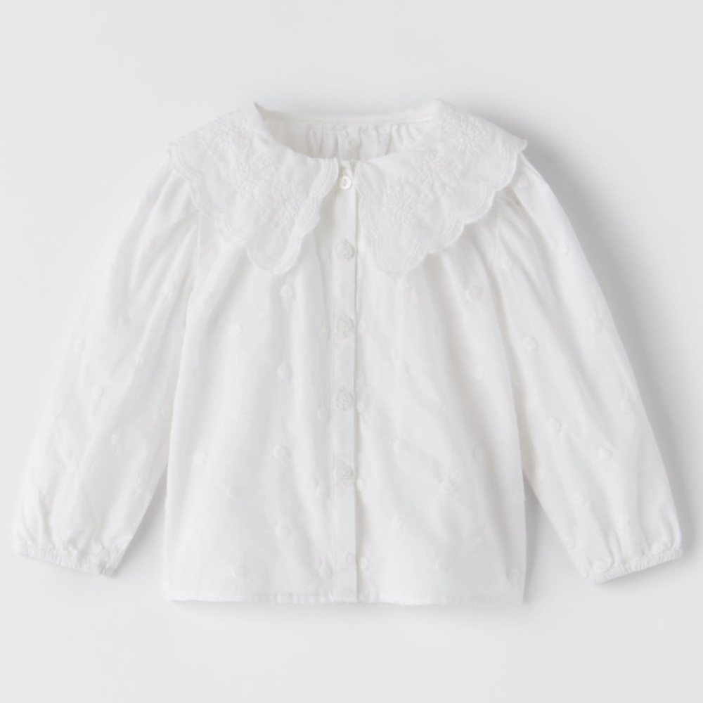 NWT Zara Baby Embroidered Polka Dot Blouse 12-18 m